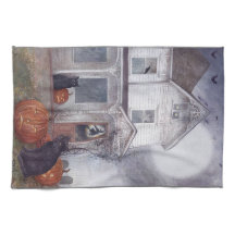 Casa Ilustrada de Halloween Hauted com Gato Negro