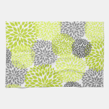 Chartreuse e Cinza Floral Kitchen Tea Towel