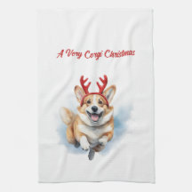 Corgi de Natal com galhadas de Reindeer saltando