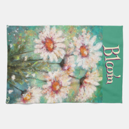 Pano De Prato Daisies Impressionistic Floral Teal Personalized