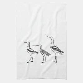 Pano De Prato Desenho minimalista de arte de aves em preto e bra
