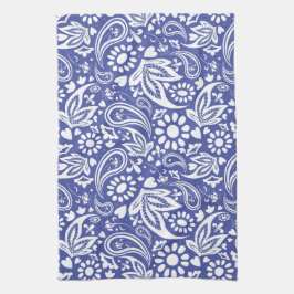 Pano De Prato Design de Paisley Branco e Azul Clássico Brilho