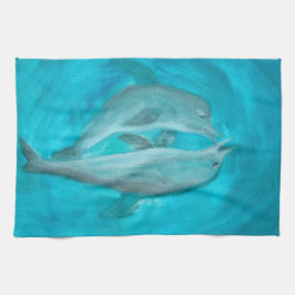 Pano De Prato Dois golfinhos jogando selvagens e livres no ocean