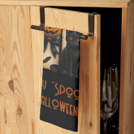 Pano De Prato Feliz "Spooky" Halloween Ghost Black Cat