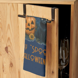 Pano De Prato Feliz "Spooky" Halloween Pumpkin Ghost Black Cat