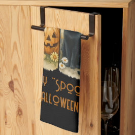 Pano De Prato Feliz "Spooky" Halloween Pumpkin Ghost Black Cat