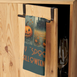Pano De Prato Feliz "Spooky" Halloween Pumpkin Scarecrow Bats