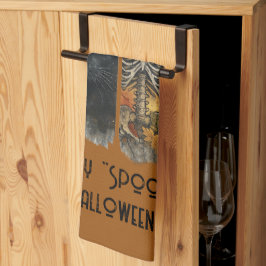 Pano De Prato Feliz "Spooky" Halloween Pumpkin Skeleton Crow