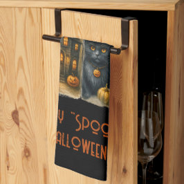 Pano De Prato Feliz "Spooky" Halloween Pumpkins Black Gats