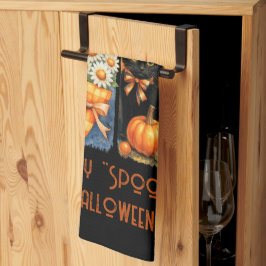 Pano De Prato Feliz "Spooky" Halloween Pumpkins Black Ghosts