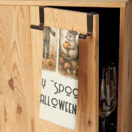 Pano De Prato Feliz "Spooky" Halloween Scarecrow Squirrel House