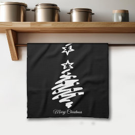 Pano De Prato Feriado Preto da Árvore de Natal Feliz