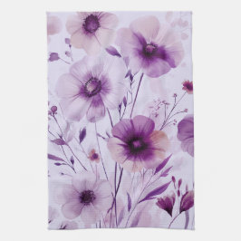Pano De Prato Flores Roxas Bloomings Aquarela Elegantes 