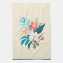 Flores Tropicais em Aquarela em Coral e Turquesa