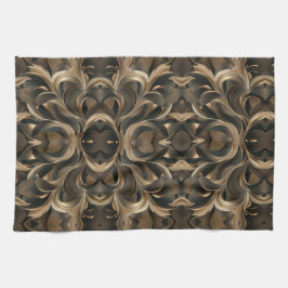 Pano De Prato Fluxo Botânico Dourado Elegante