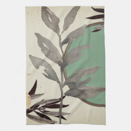 Pano De Prato Folhas Artísticas de Aquarela Verde Menta