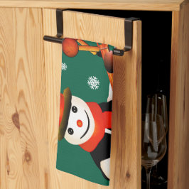 Pano De Prato FUN Snowman em Chapéu e Escada | Natal VERDE