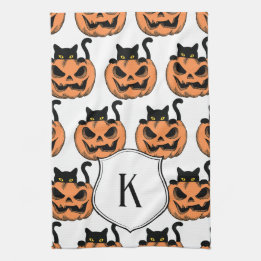 Pano De Prato Gato de Halloween Vintage Padrão Assustador Person