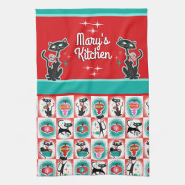Pano De Prato Gatos de Natal Retroativos - Personalizáveis