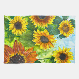 Pano De Prato Golden Hour Sunflower Watercolor Art Kitchen Towel