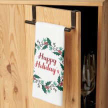 Happy Holiday's Wreath Kitchen Towels