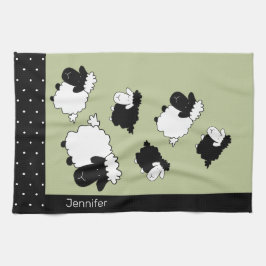 Pano De Prato Ilustração de Ovelha Bonita Preta, Branca, Sábio V