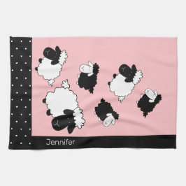 Pano De Prato Ilustração de Ovelha Cor-de-Rosa Monograma