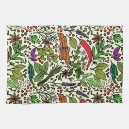 Pano De Prato Ilustração de Plantas e Especiarias