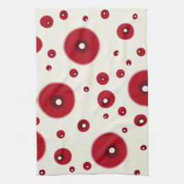 Pano De Prato Ivory Red Dots Funky Whimsical Circle Pattern 