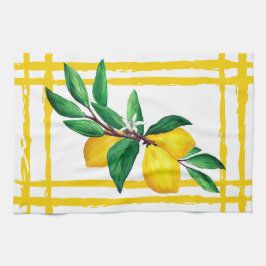 Pano De Prato Lemon Leaf Watercolor Lattice | Citrus Yellow
