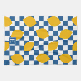 Pano De Prato Lemon Rustic Farmhouse Blue White Check Monogram