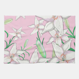 Pano De Prato Lillies Brancos na Ilustração de Fundo Rosa