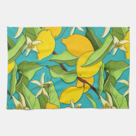 Pano De Prato Limões, Damybugs, Blossomas no Fundo do Teal