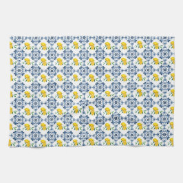 Pano De Prato Limões e Padrão Azul do Azulejo marroquino