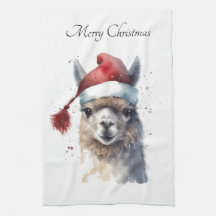 Llama de Natal com Chapéu de Papai Noel e Texto Pe