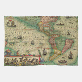 Pano De Prato Mapa antigo das Américas por Hondius