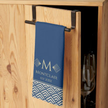 Marinho Blue & Dourado Art Deco Ventilador Japonês