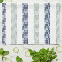 Marinho e Sage Green Herringbone Tea Towel