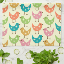Pano De Prato Mid Century Modern Colorful Atomic Birds Pattern 