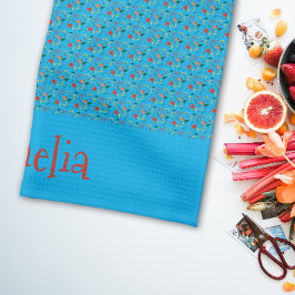 Pano De Prato Mini turquesa de flor selvagem de cor vermelha-pre