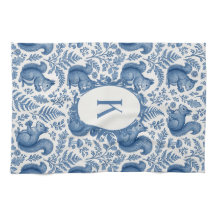 Monograma Azul Chinoiserie Esquilo Floresta