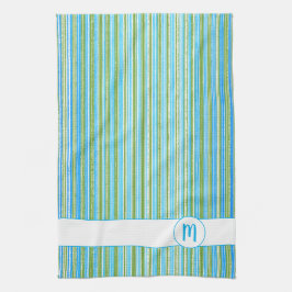 Pano De Prato Monograma das faixas de Teal, Azul, Verde e Branca