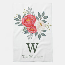 Pano De Prato Monograma floral botânico/flores vermelhas &