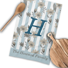 Pano De Prato Monograma Personalizado de Listras Florais de Cott