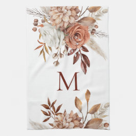 Pano De Prato Monograma Terracotta Inicial Florals Pampas