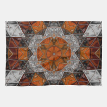 Mosaico Mandala Flor Laranja Branco e Preto