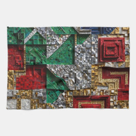 Pano De Prato Mosaico Quadrado Gigante Esmeralda Dourado Marfim