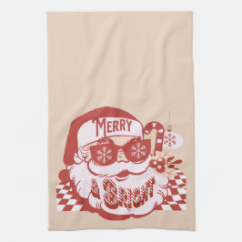 Pano De Prato Natal Retro Santa Alegre Brilhante Rosa Vermelho