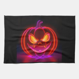 Pano De Prato Neon Spooky Pumpkin Halloween Kitchen Towel