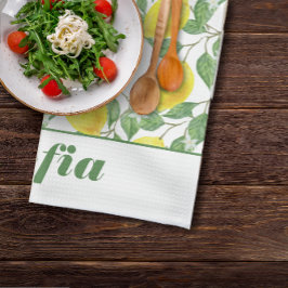 Pano De Prato Nome personalizado do padrão amarelo-limão branco